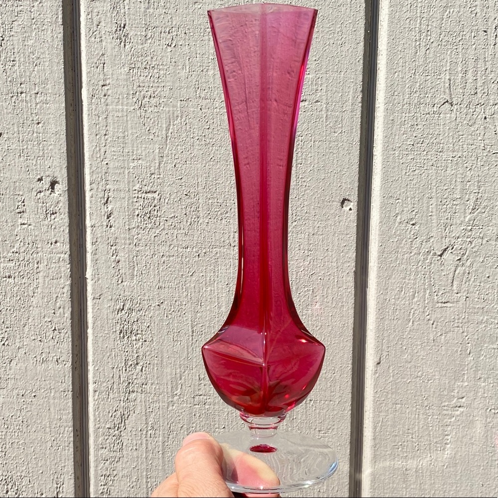 Val St Lambert • Signed Vintage Cranberry Bud Vase - Picture 3 of 12